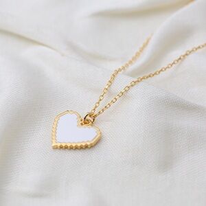 ✨💖 Elegant White Enamel Heart Pendant Necklace- Gold Plated Sterling Silver